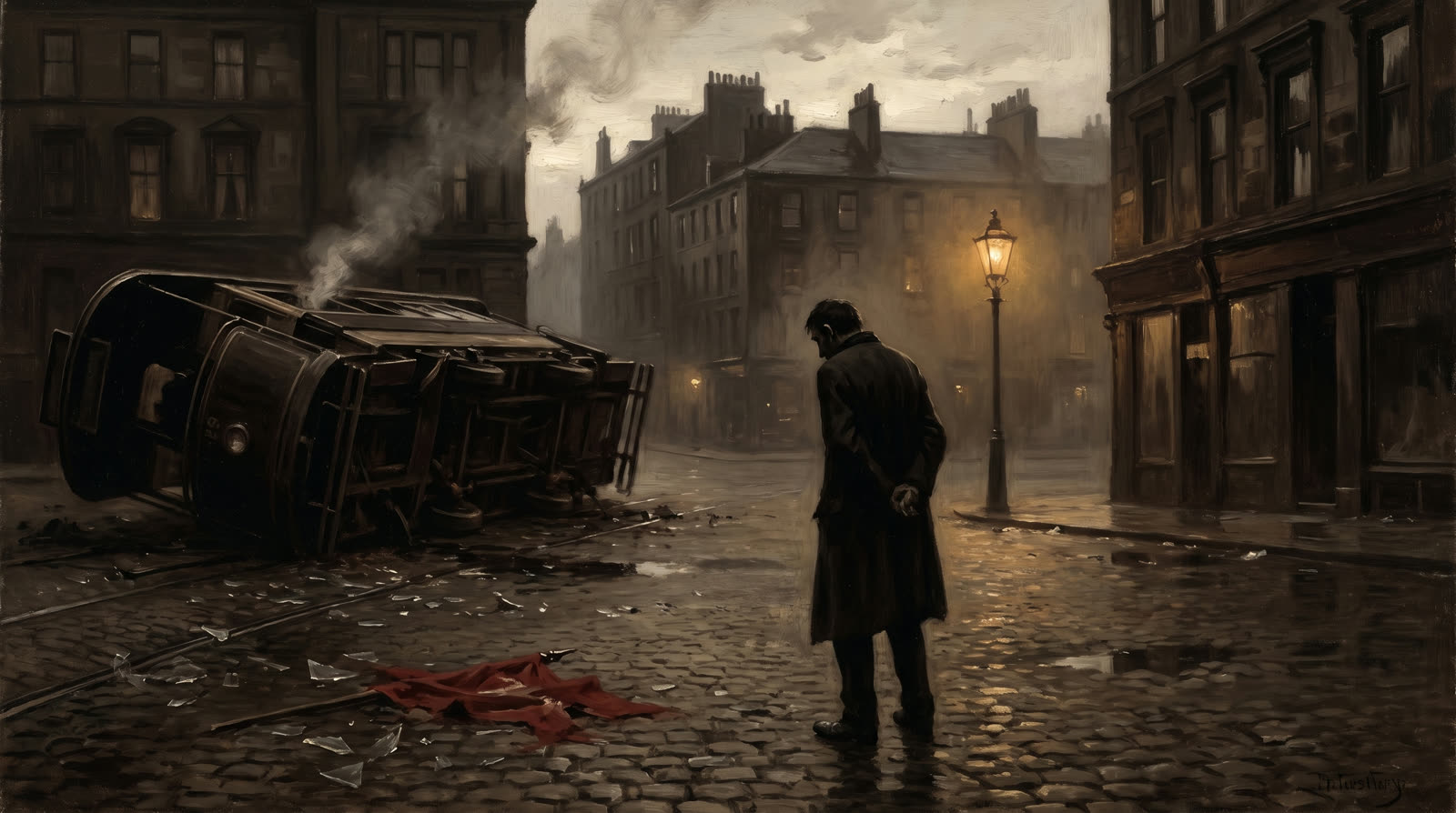 Glasgow 1919, the emptied square at dusk